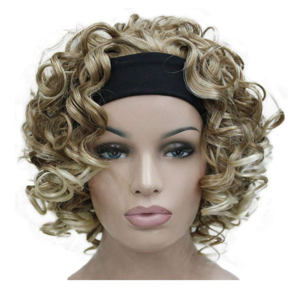 Aimole Unisex Black 16 Inches Short Curly Hair Wigs Womens Wig 3/4 Half Wig With Headband(27T613)