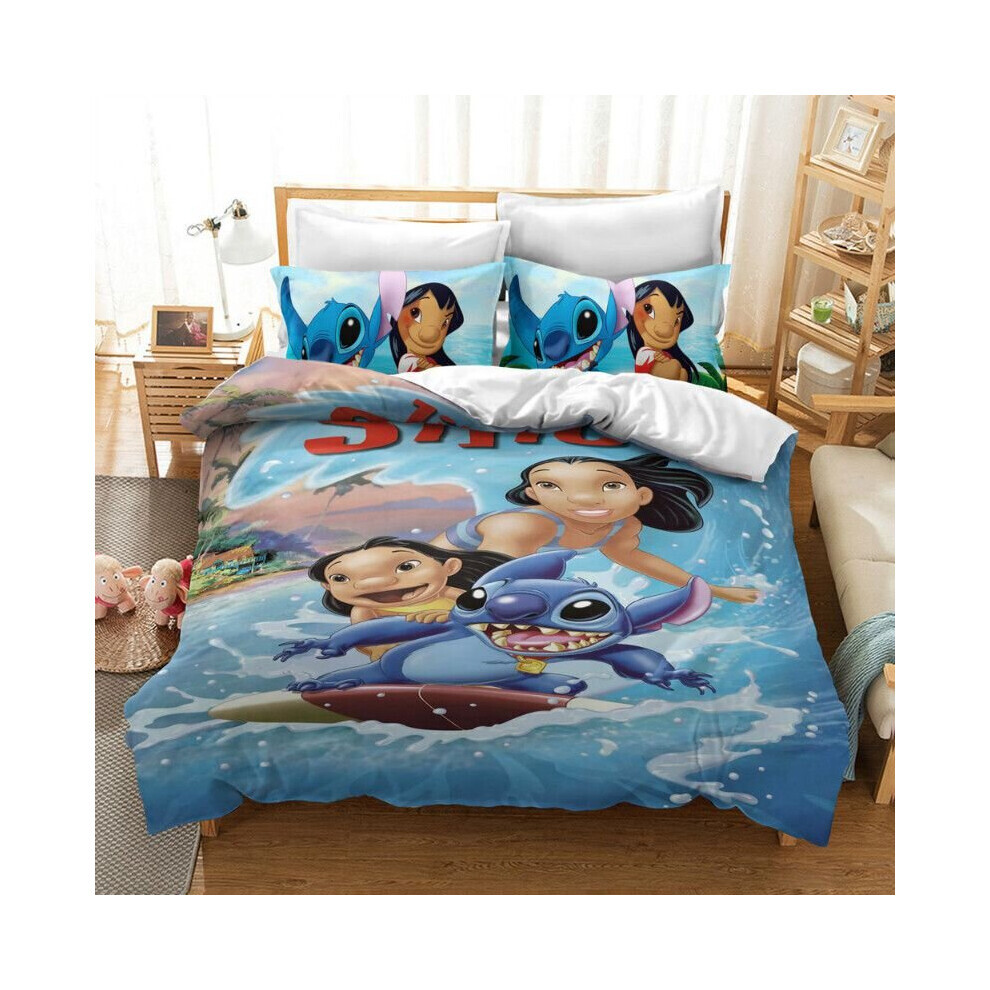 (Bleu-EU-Simple (2 pièces) : 135  200 cm) : 135  200 cm) Parure de lit Lilo & Stitch pour enfants,