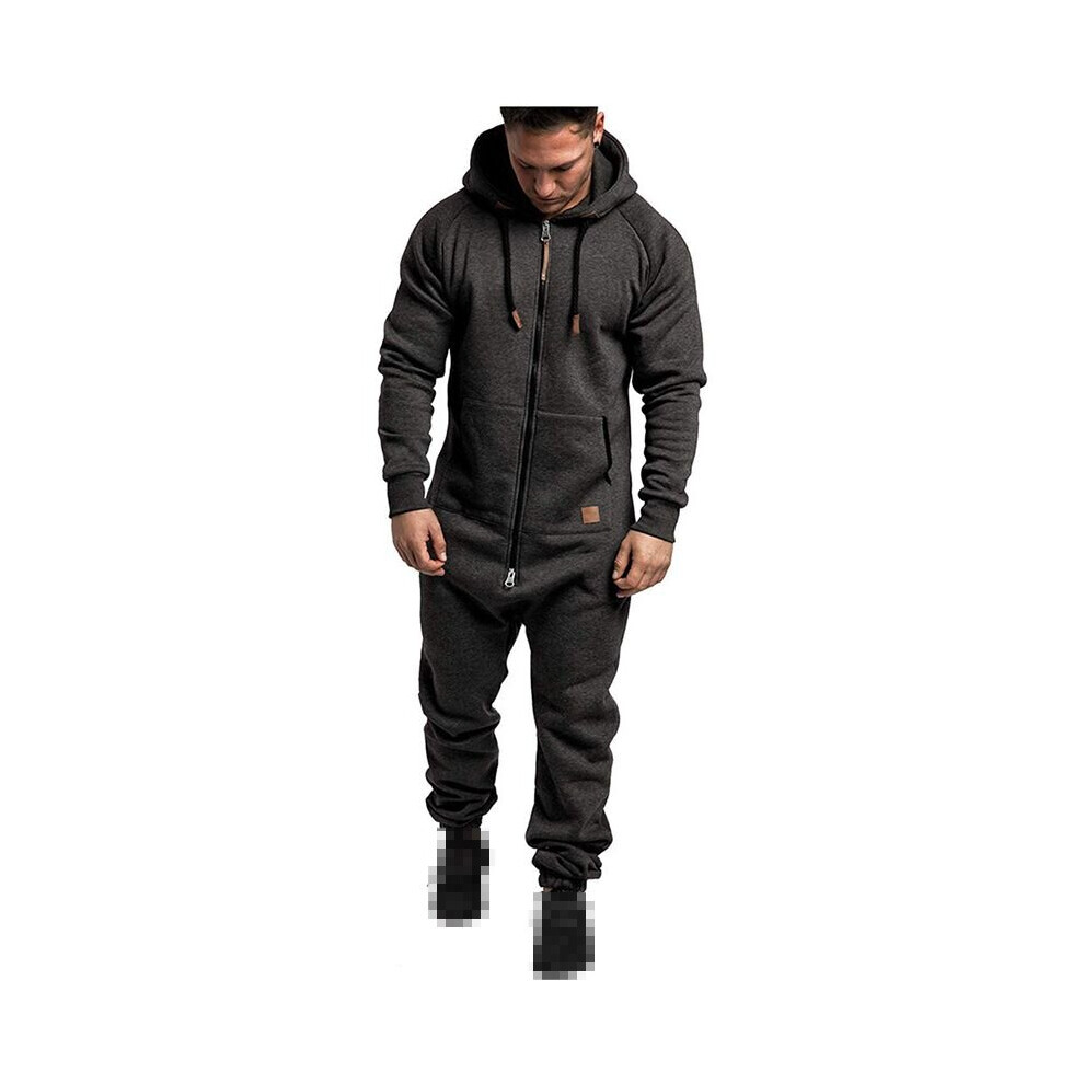 (Gris foncé-M) Survêtement homme jogging sweat à capuche manteau pantalon une pièce combinaison sport