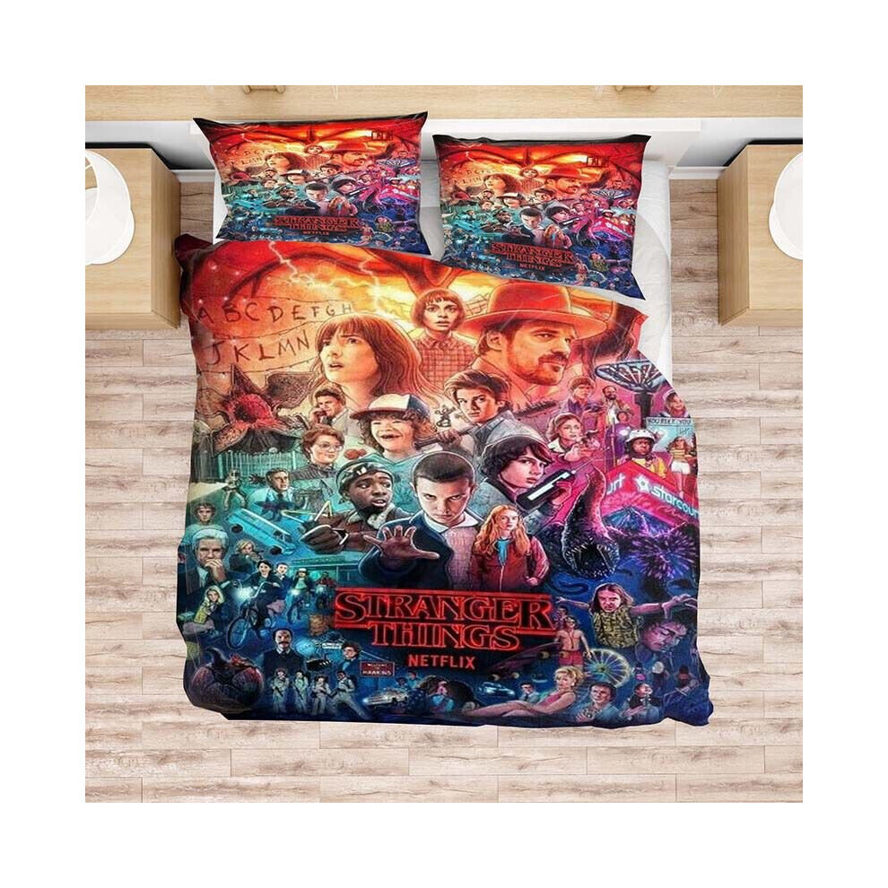 Parure de lit Stranger Things Saison 3 (Rond - 173 x 218 cm) avec housse de couette et taie d'oreiller,