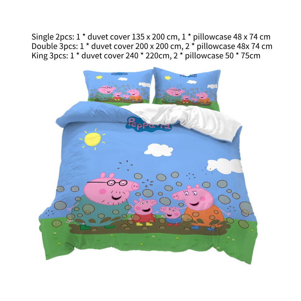 (Simple) Peppa Pig Kid Simple Double Parure de lit 3D Housse de couette Tissu doux et confortable