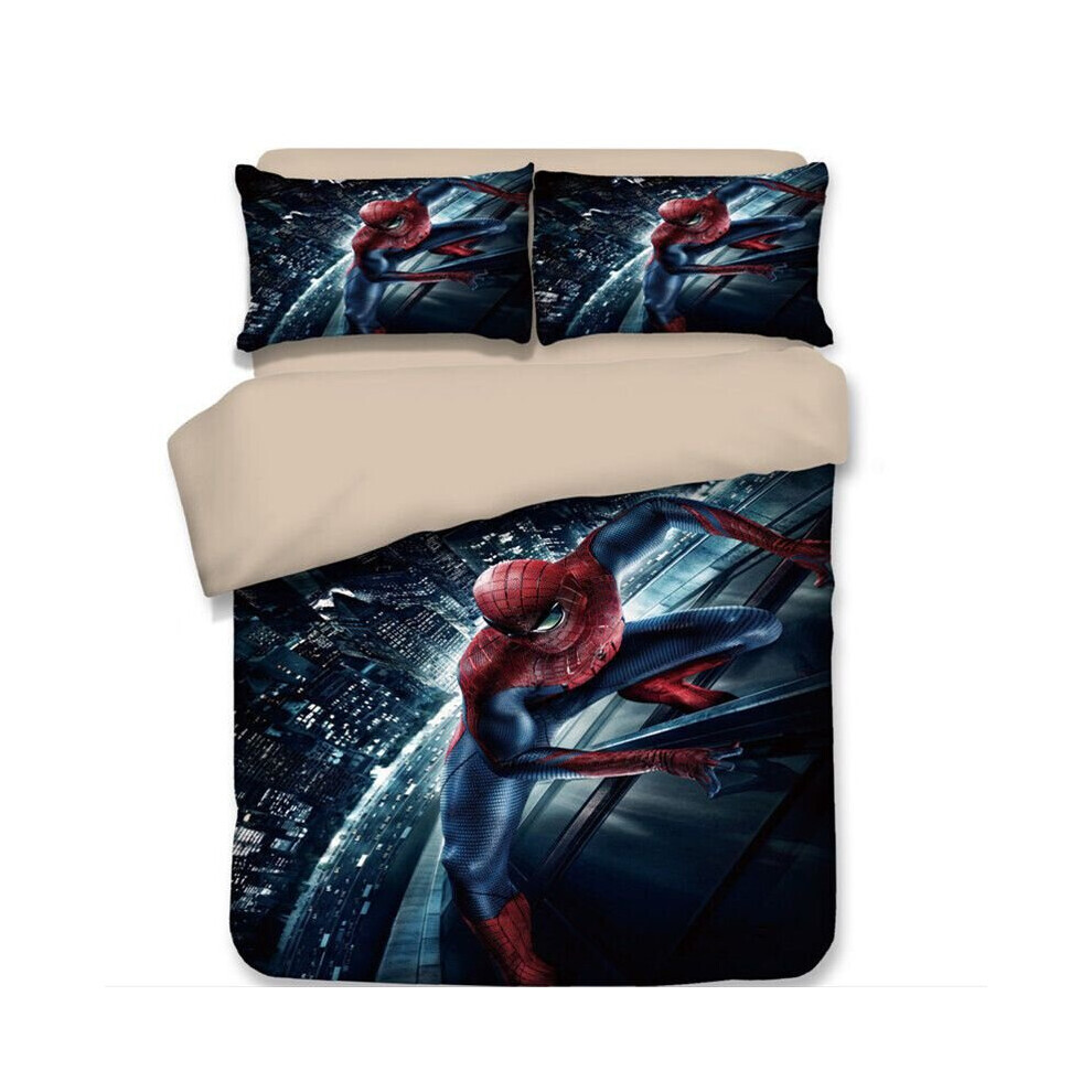 (Bleu Rouge-Double?3pcs?)) Parure de lit 3D Spiderman Housse de lit Taie d'oreiller Drap