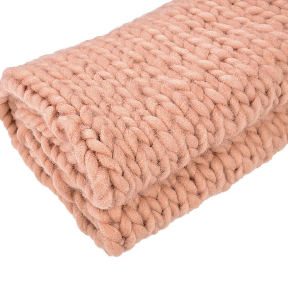 (Rose-100x80CM) Couverture tricotée épaisse faite à la main en fil épais mérinos pour lit, canapé