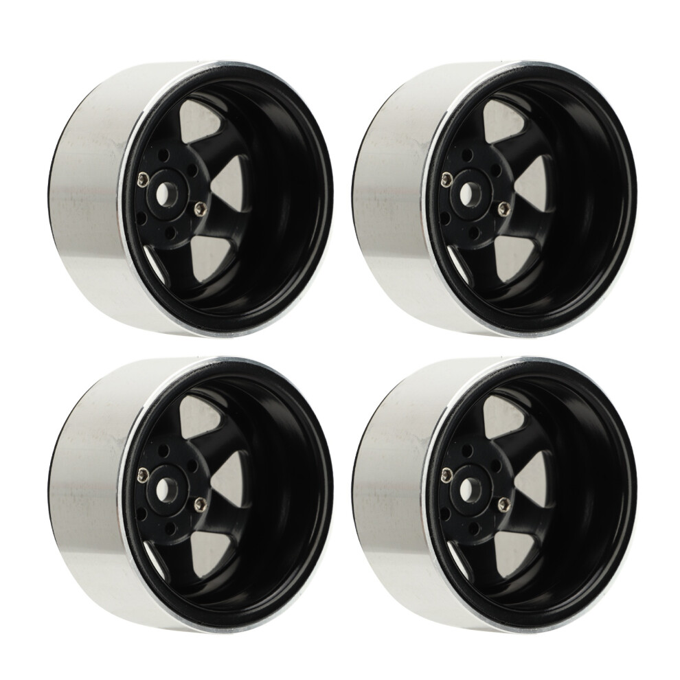 4Pcs Beadlock Wheel Rim Offset ‑8.9Mm Metal Deep Dish Hub Wheel Rims For Axial Scx10 90046 1.9 Inch Black