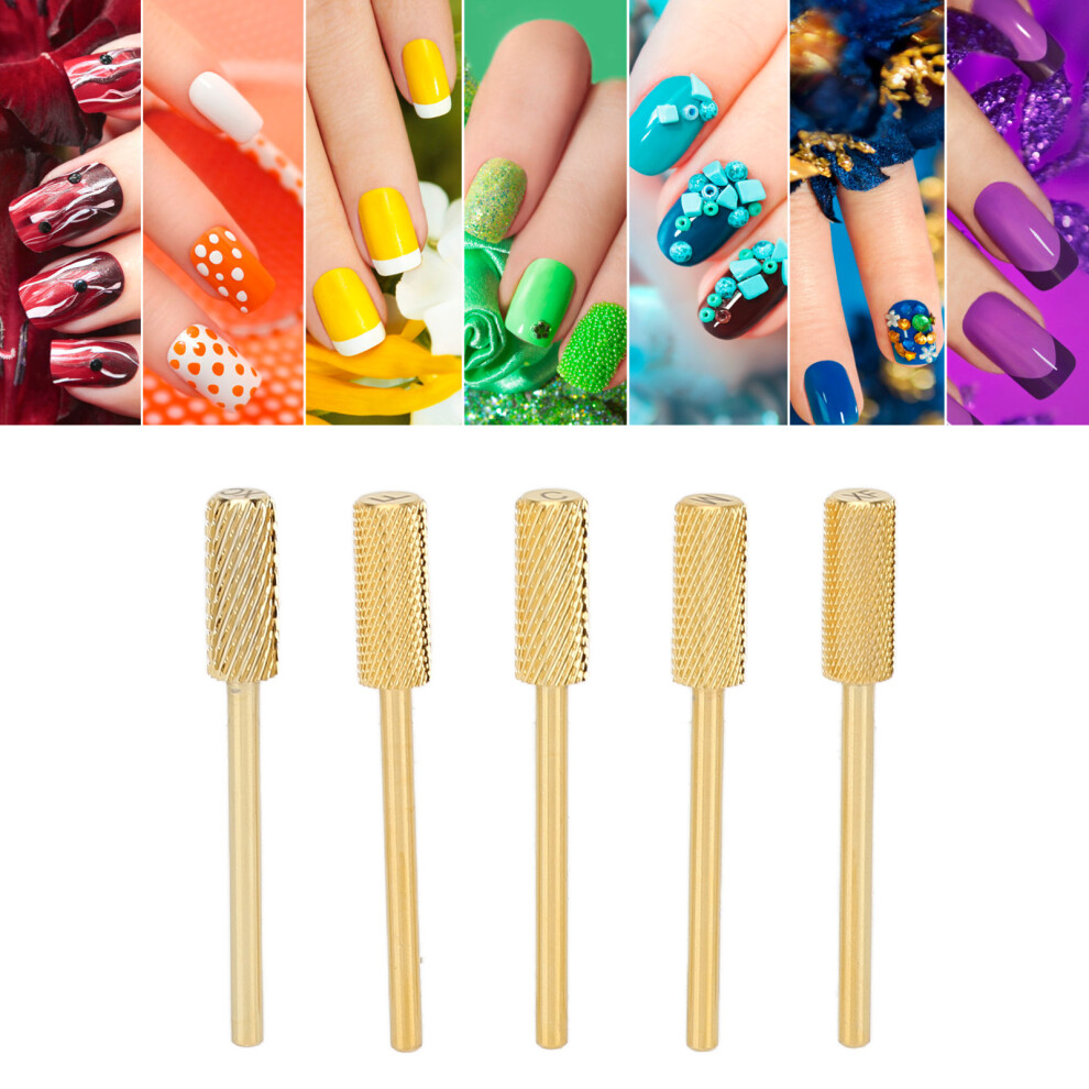 Gold 5Pcs Nail Drill Small Barrel Bits Sets Polishing Nail Tungsten Steel Drill Bits Manicure Pedicure Grinding Tool