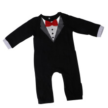 Baby Tuxedo Onesie Long Sleeve Newborn Gentleman Romper Jumpsuit with Bow Tie Black 80cm