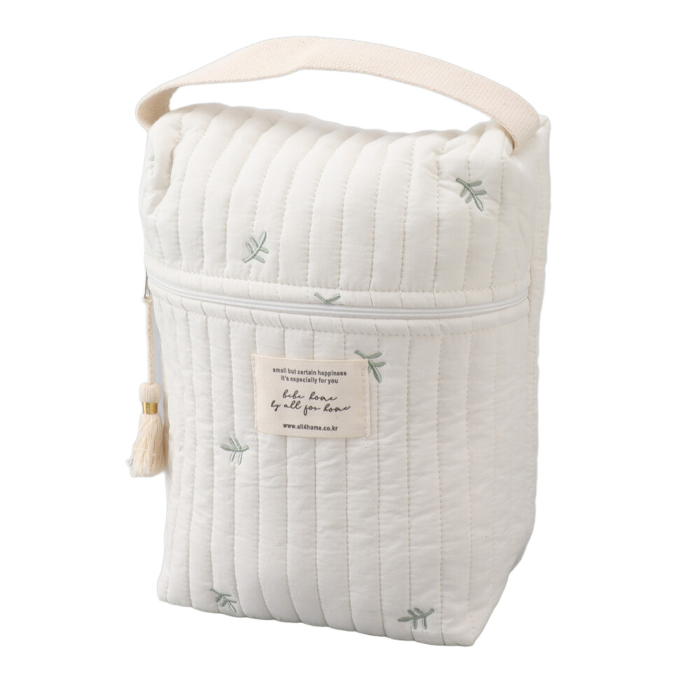 Cute Quilting Embroidered Pattern Diapers Bag Cotton Baby Stroller Zipper Bag for Bottle Wipes Pacifier Leaf