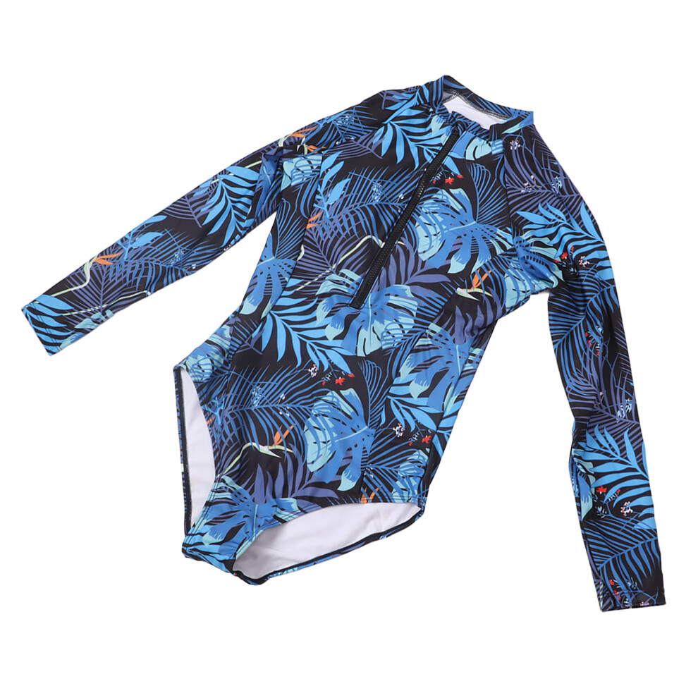Women One Piece Swimsuit Long Sleeve Long Sleeve Colorful Leaf Flower Print Zippered Surfing Swimsuit XL