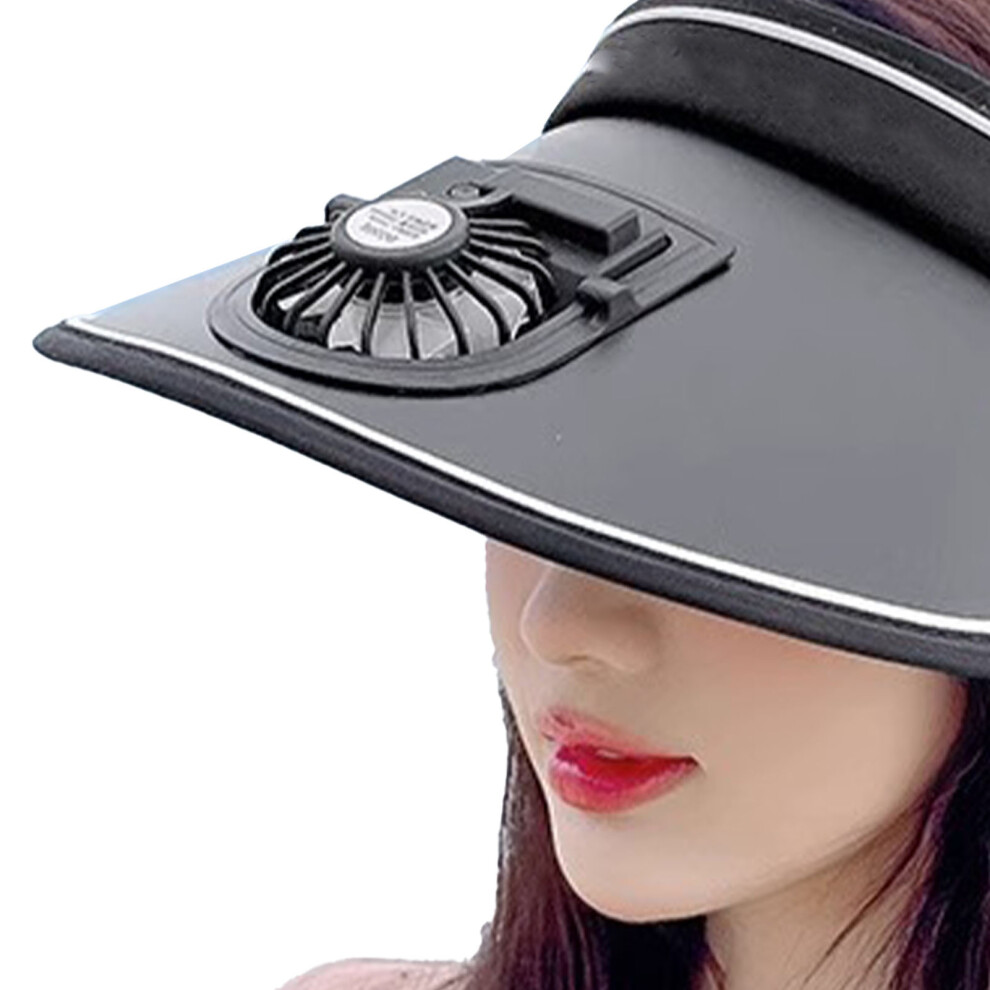 Sun Visor Hats with Fan Large Area Sun Protection Visors for Women Kids Adjustable USB Rechargeable Fan Visor Hat Black