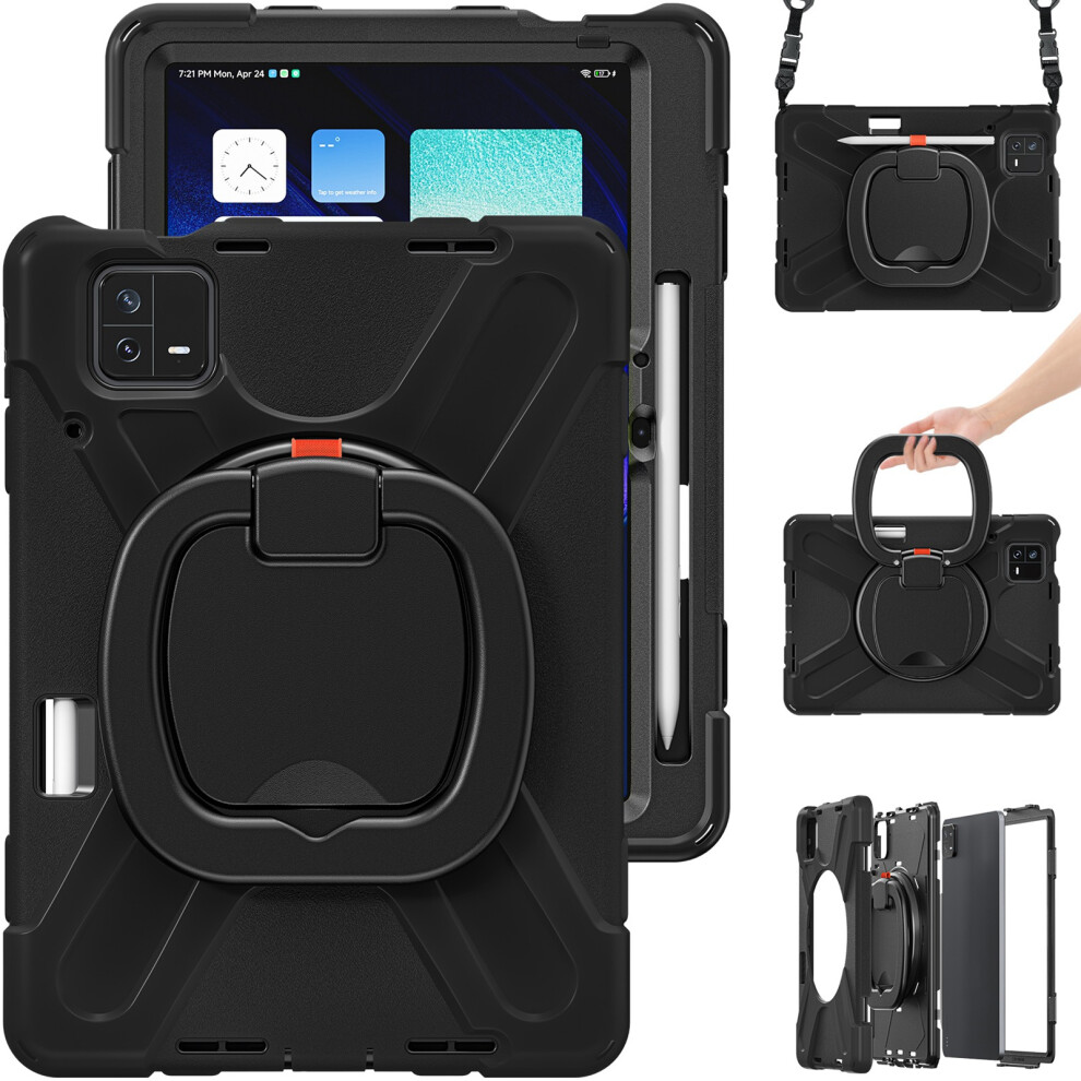 Rugged Tablet Case Drop Protection Tablet Cover With Handle Stand Shoulder Strap For Xiaomi Mi Pad 6 6 Pro Black 7651315248422