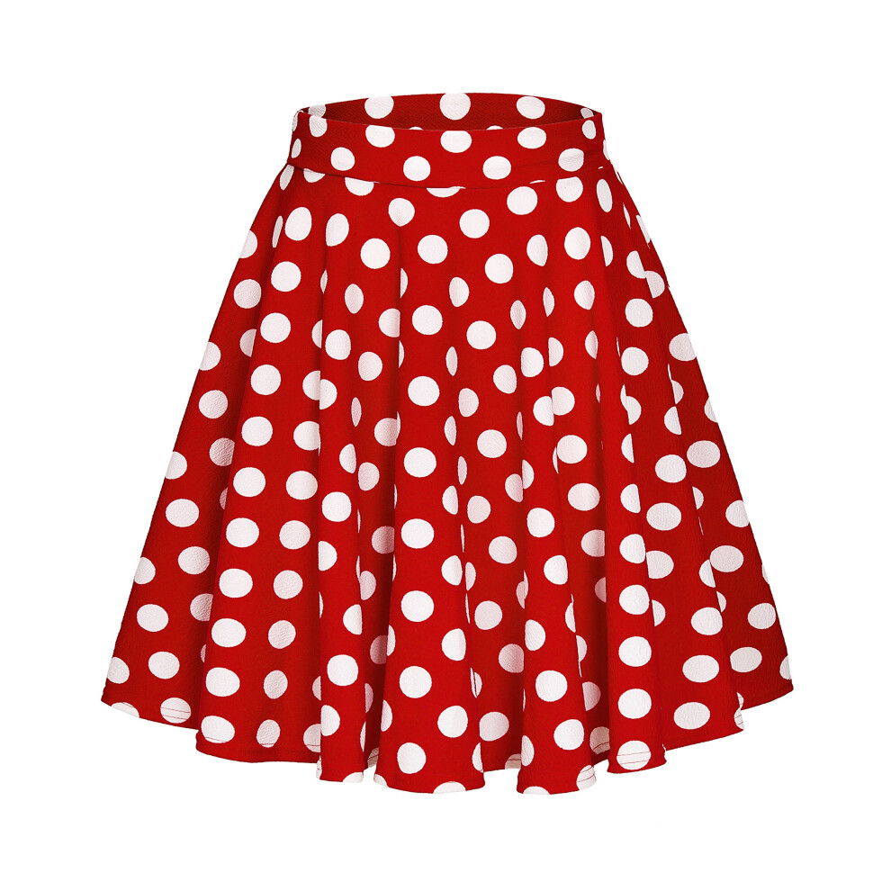 Jupe patineuse mini ?vas?e d?contract?e et extensible pour femme EXCHIC Jupe midi pliss?e basique en A (XL, pois-3)