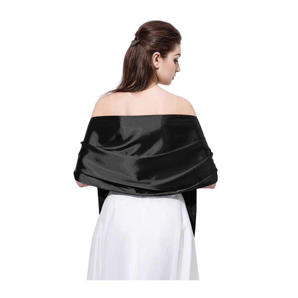 ?charpe ch?le en satin pour robes de soir?e, long foulard pour femme, foulard JW19 (-Noir-)
