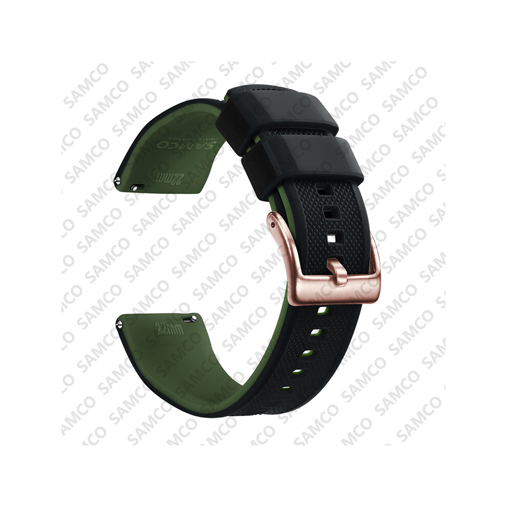 (20 mm - Noir Vert Armée 2) Bracelet de montre en caoutchouc à dégagement rapide Bracelet de montre