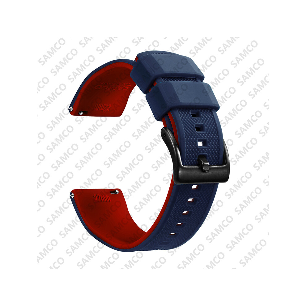 (22 mm - Bleu foncé Rouge 4) Bracelet de montre en caoutchouc à dégagement rapide Bracelet de montre