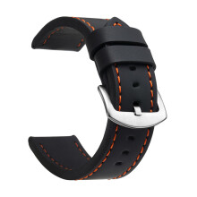 (20 mm - Zwart Oranje Zilver)Mode Horlogeband Sport Vintage Leren Horlogeband Roestvrijstalen Gesp