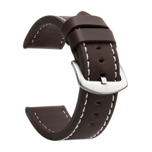 (20 mm - donkerbruin wit S)Mode horlogeband sport vintage leren horlogeband roestvrijstalen gesp