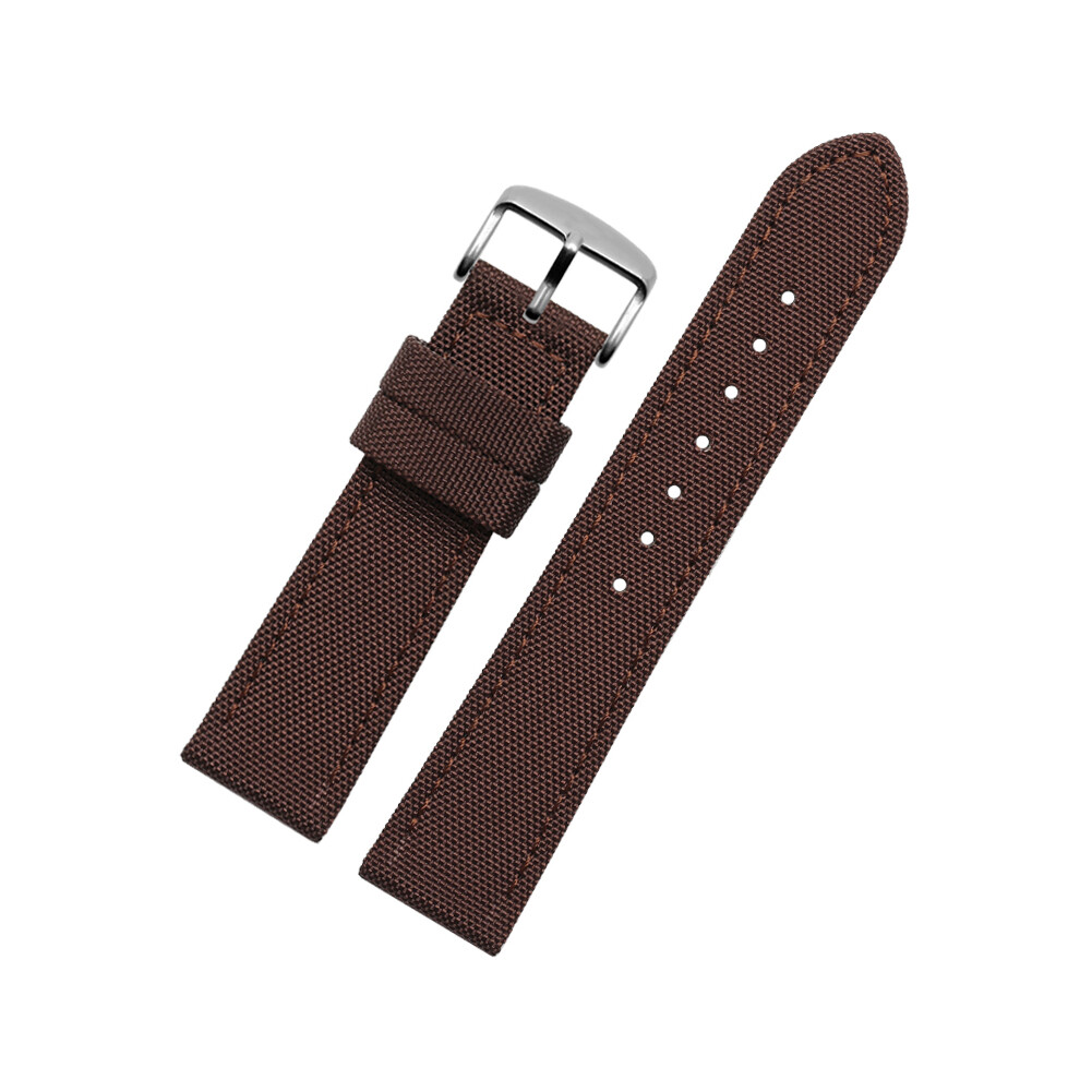 Bracelet en cuir et nylon (22 mm - Marron S) - 18 mm, 20 mm, 22 mm, 24 mm - Pour homme et femme - Universel