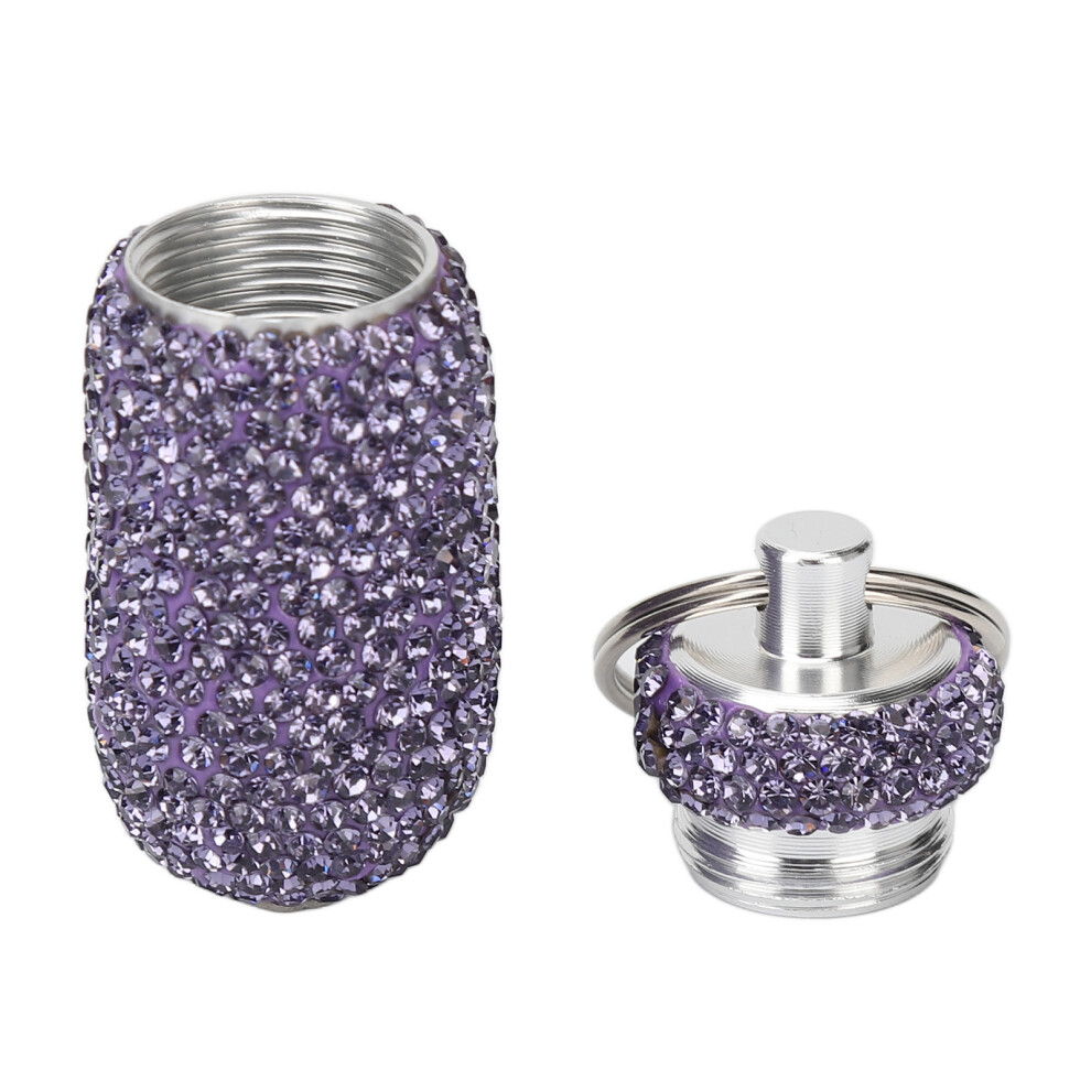 Purple Rhinestone Capsules Storage Case Container With Keyring Aluminum Alloy Portable Medicine Bottle Box