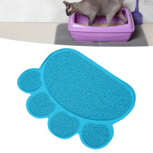 Litter Box Mat Prevent Slip Waterproof Soft Paw Shaped PVC Cat Litter Box Pad for Indoor Floor Blue