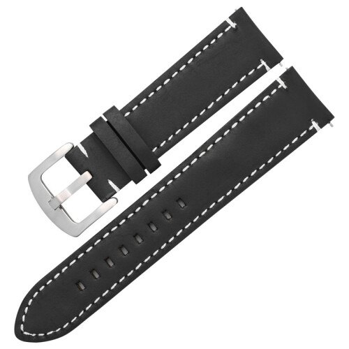 (20 mm, Schwarz, Silberverschluss) Uhrenarmband aus Ölwachs-Leder, 20 mm, 22 mm, für Samsung Galaxy