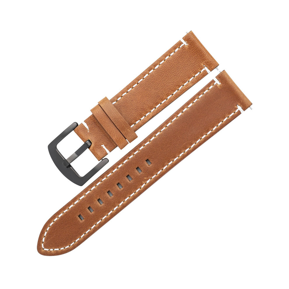 Bracelet de montre en cuir ciré à l'huile (fermoir marron-noir 20 mm) 20 mm 22 mm pour Samsung Galaxy