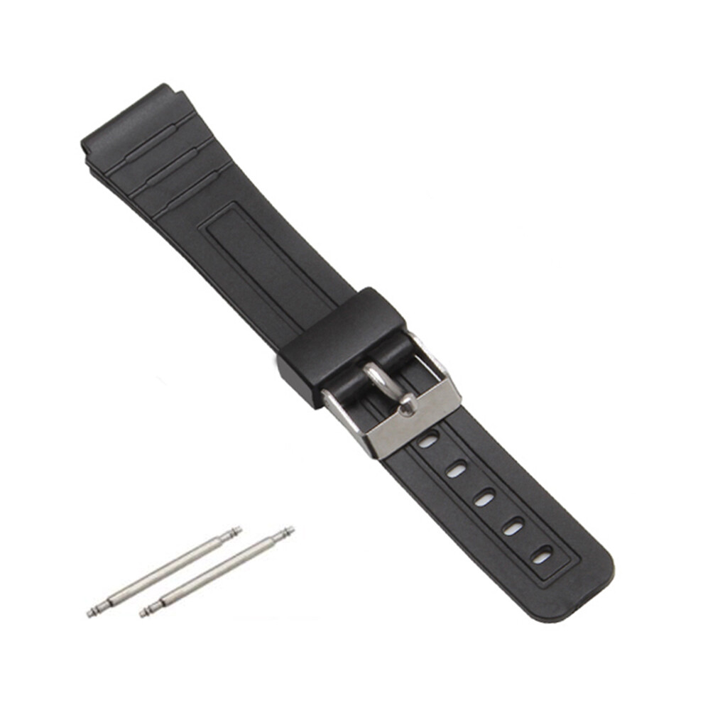 Bracelet de montre de rechange (20 mm, noir argenté) pour Casio F-91W, 18 mm, en résine et plastique