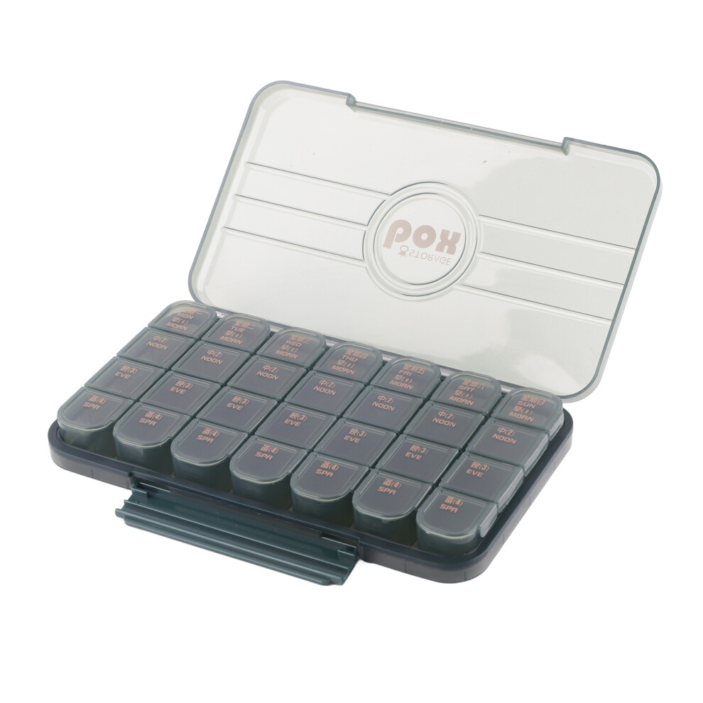 Green Medicine Organizer Portable Plastic Transparent Daily Medicine Box Storage Case For Fish Oil Vitamins Supplements 28 Compartments