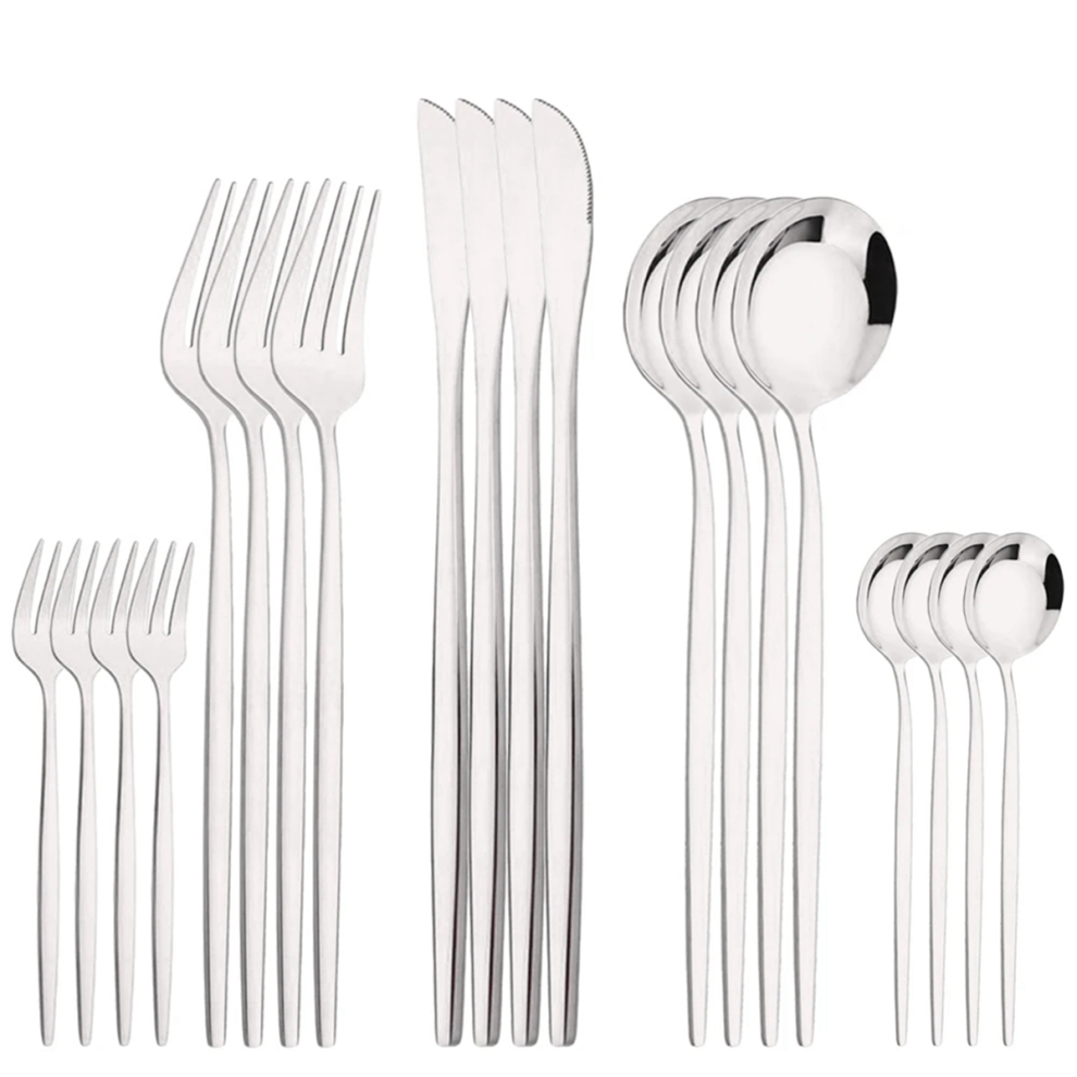 Service de table 20 pièces en argent avec couteau à steak et fruits en acier inoxydable