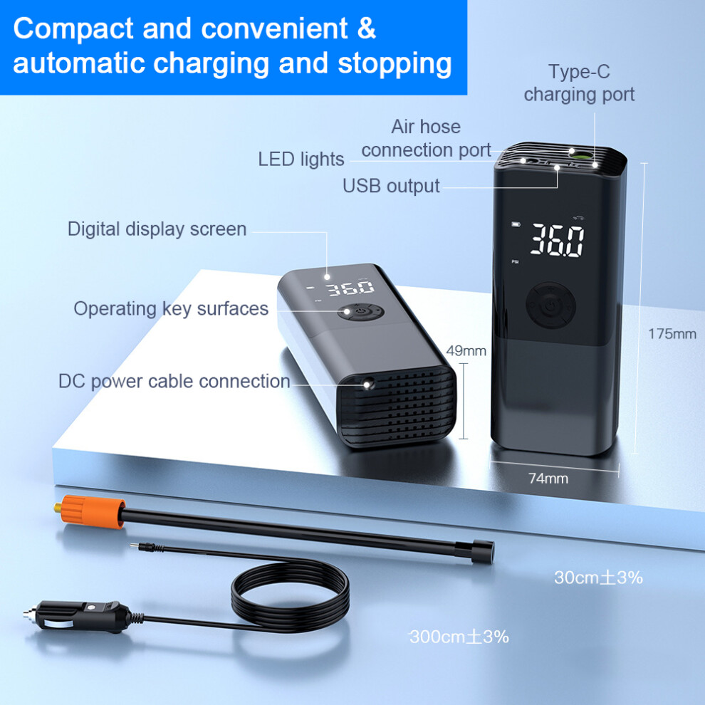 Portable Car Air Pump 150Psi Corded Air Compressor Handheld Electric Tire Inflator With Led Support Power Bank/Auto-Off Function For Light 9351315309274