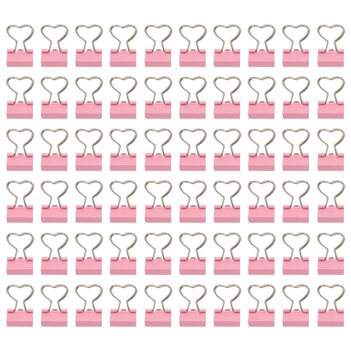 60 Pcs Metal Binder Clips with Heart Shaped Handle Pink