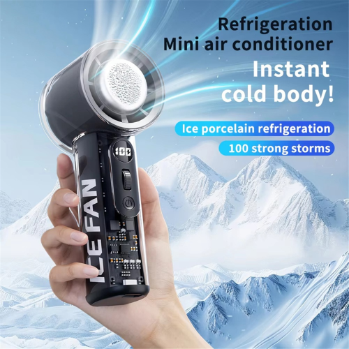 Portable Handheld Ice Cooling Fan 100 Speed 3000mAh LED B 1