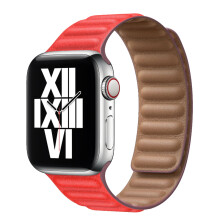 Correa de cuero (roja) para Apple Watch de 45 mm, 41 mm, 44 mm y 40 mm, pulsera magnética original para
