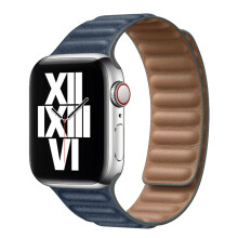 Correa de cuero azul oscuro para Apple Watch de 45 mm, 41 mm, 44 mm y 40 mm, con eslabones magnéticos