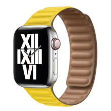 Correa de cuero (amarilla) para Apple Watch de 45 mm, 41 mm, 44 mm y 40 mm, con eslabones magnéticos