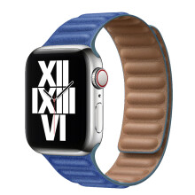 Correa de cuero azul medianoche para Apple Watch de 45 mm, 41 mm, 44 mm y 40 mm, con eslabones magnéticos