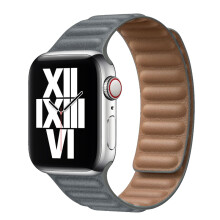 Correa de cuero (gris) para Apple Watch de 45 mm, 41 mm, 44 mm y 40 mm, con eslabones magnéticos originales.