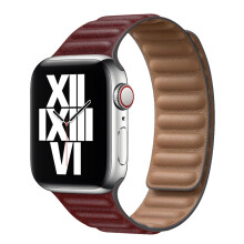 Correa de cuero para Apple Watch (rojo vino) de 45 mm, 41 mm, 44 mm y 40 mm, con eslabones magnéticos