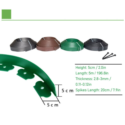 Gartenrand-Set mit 15 Erdanker, 5 m PE-Gartenumrandung, 2 cm Höhe 1