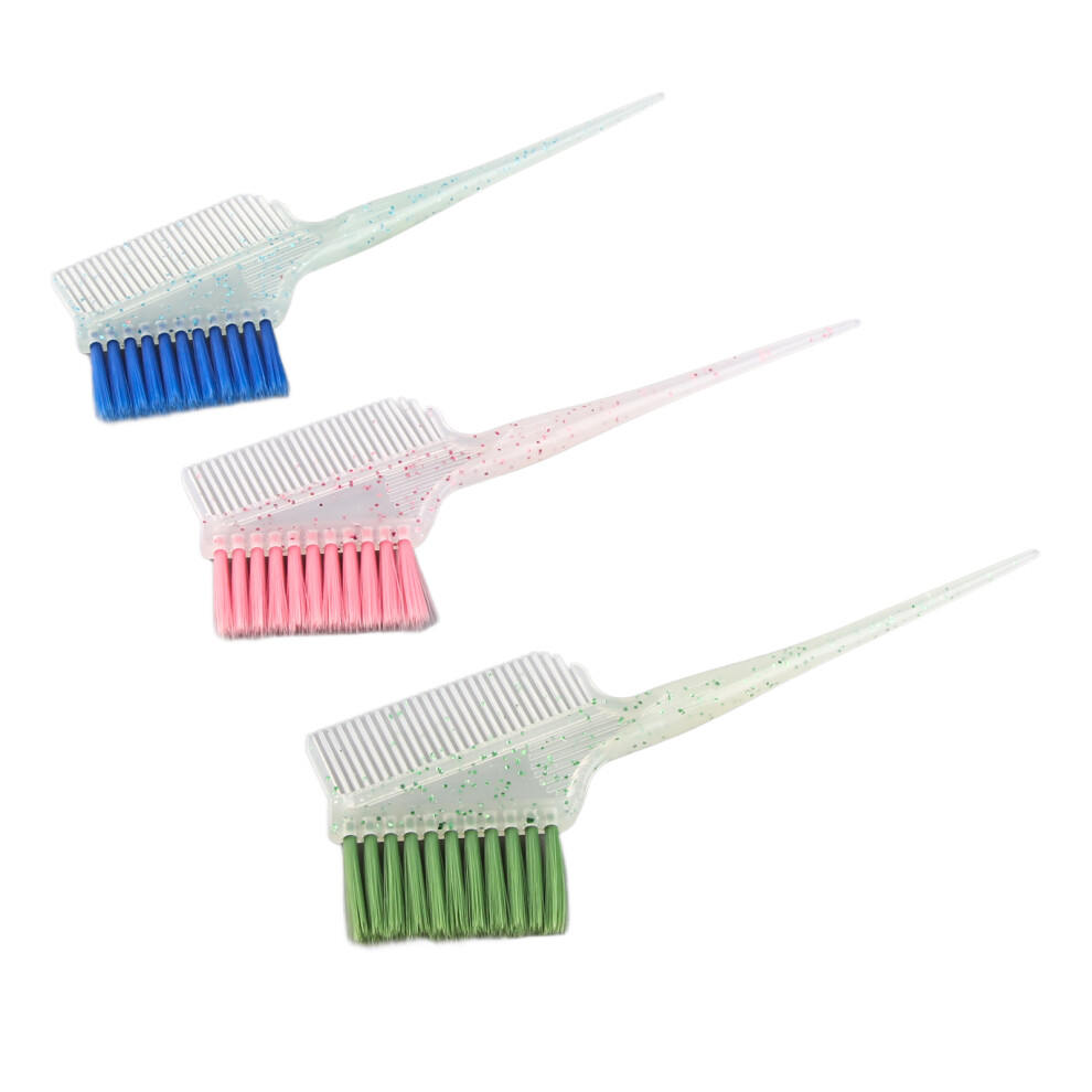 3pcs Double Sided Hair Dye Brush Comb Soft Nylon Hair Highlighting Brush Applicator with Glitter Handle