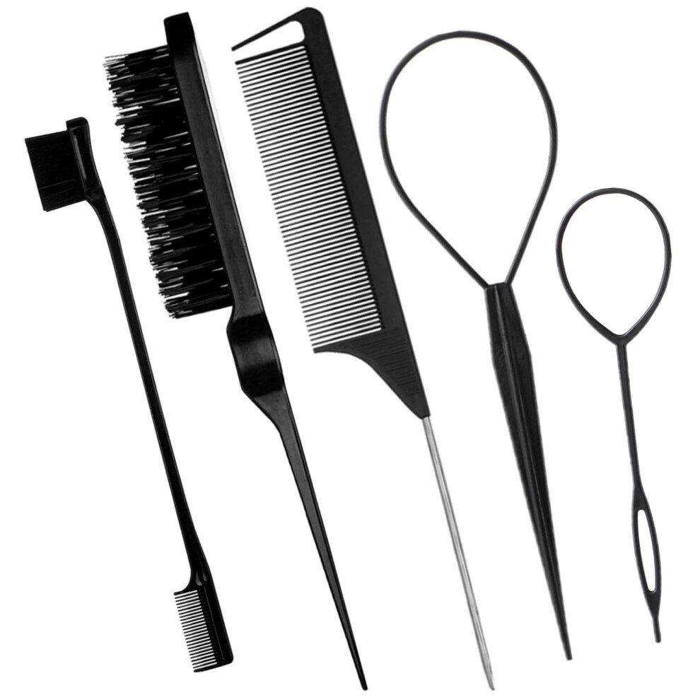 Chayumda Unisex 5Pcs Slick Hair Brush Set With 2Pcs Topsy Hair Tail Tool 1Pcs Bristle Teasing Hair Brushes 1Pcs Edge Brush 1Pcs Rat Tail Comb Woman,Girls,Hair Flyaway