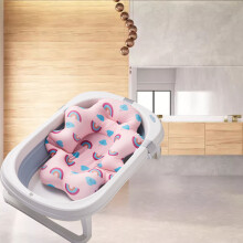 Baby Bath Cushion Pad Adjusted Mesh Support Baby Bath Floating Mat for Infants Newborn Pink Rainbow