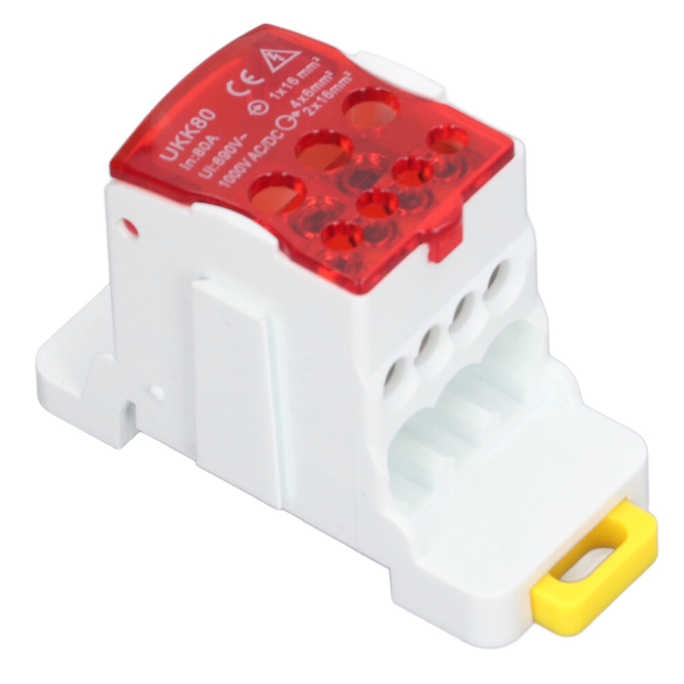 690V 80A Din Rail Terminal Block Distribution Box Spliceable Brass Conductor Terminal Junction Box For House Appliances Red 3341315368940