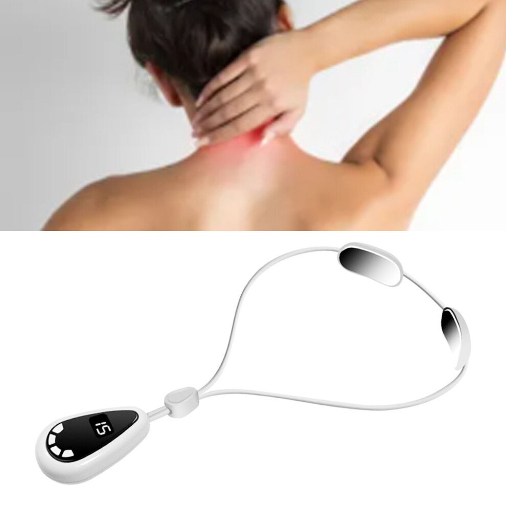 White Smart Hanging Cervical Spine Massager Mini Portable Hot Compress Microcurrent Pendant Neck Massager