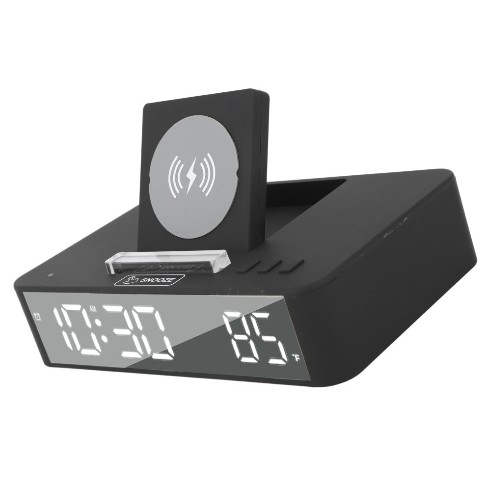 10W Digital Alarm Clock One Button Lifting LED Mirror Electronic Clock with 10W Wireless Charging for Bedroom Office Home EN001 Black-image-OPC-PHR77HD-NEW
