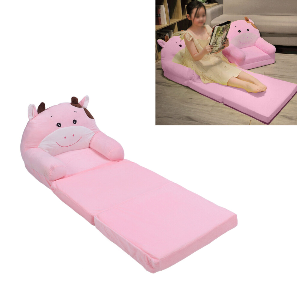 Foldable Kids Sofa Cute Cartoon Soft Comfortable Children Folding Couch Sofa Bed for Boys Girls Bedroom Pink Cow 3 Layers-image-OPC-PHR78KX-NEW