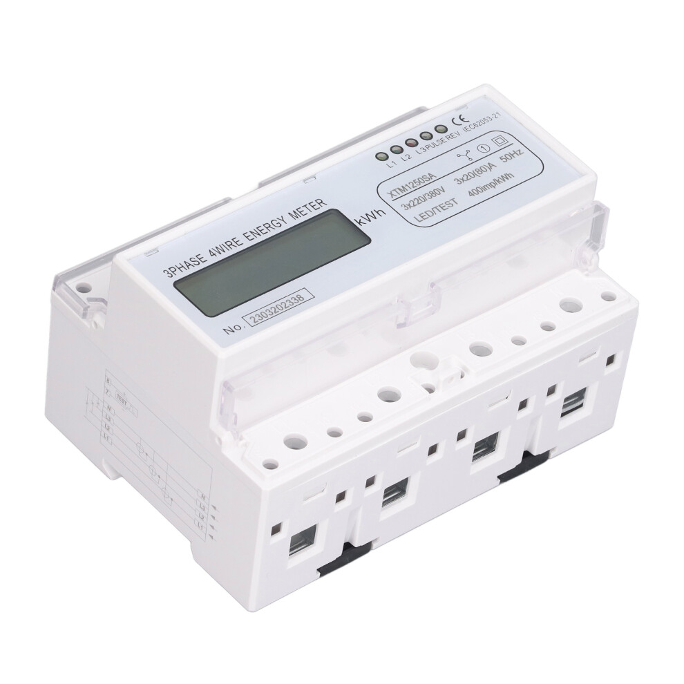 7 Digit Lcd Electric Energy Meter 35Mm Din Rail Mounting 3 Phase 4 Wire Electricity Usage Monitor 3X20(80)A 8711315408505