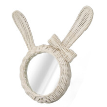 Decorative Mirror White Rabbit Shaped Retro HD Rattan Mirror for Bathroom Bedroom