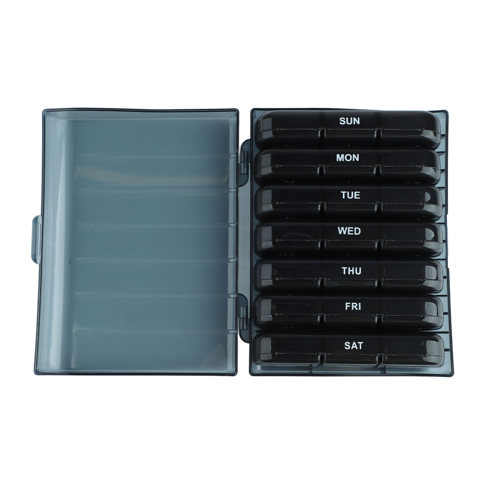 Black 3 Times A Day 7 Day Pill Organizer 21 Grid Portable Pill Organizer Travel Medicine Container Shell