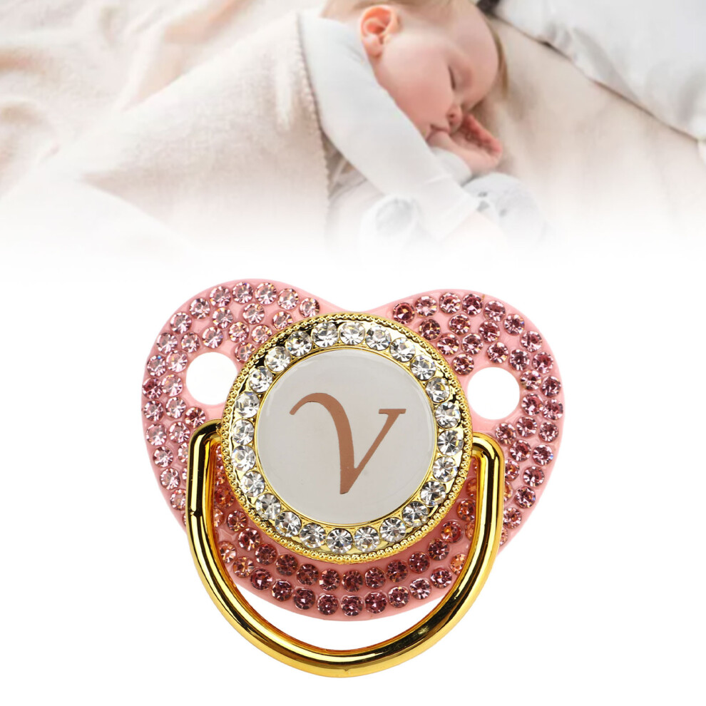 Baby Pacifier Covered Rhinestones Curved Design Silicone Pacifier For Baby Milk Powder Feeding Letter V Golden