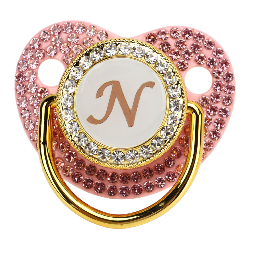 Baby Pacifier Covered Rhinestones Curved Design Silicone Pacifier For Baby Milk Powder Feeding Letter N Golden